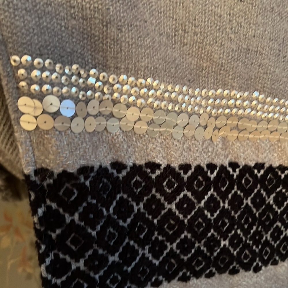 Anthropologie Gray Wrap with Embroidery and Sequin Like Accents - Picture 8 of 10
